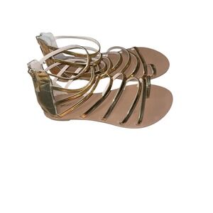 Cupid Gold Strappy Gladiator Sandals Women's Size 8.5 Flat Zip‎ Up